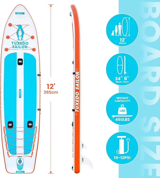 Tuxedo Sailor Kids Inflatable Paddle Board Lightweight and Safe Fishing Stand Up Paddle Board for Adults with Accessories-StrideForce Fitness