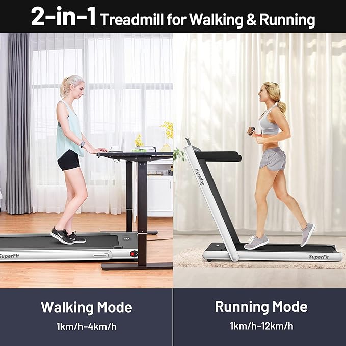 GYMAX Walking Pad, Dual LED Display 2 in 1 Under Desk Treadmill for Home with Remote & Smart App Control, 2.25HP Foldable Portable Treadmill Running Machine for Office Small Space-StrideForce Fitness