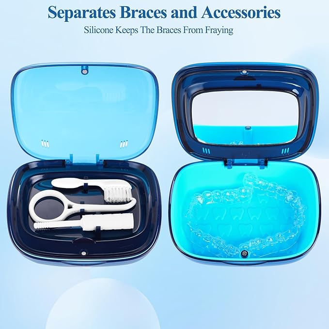 Double Layer Retainer Case,Aligner Case With Mirror, Retainer Holder With Remover Tool And Cleaning Brush With Vent Holes Compatible With Aligner Case, Retainer Case,Orthodontic Supplies Case