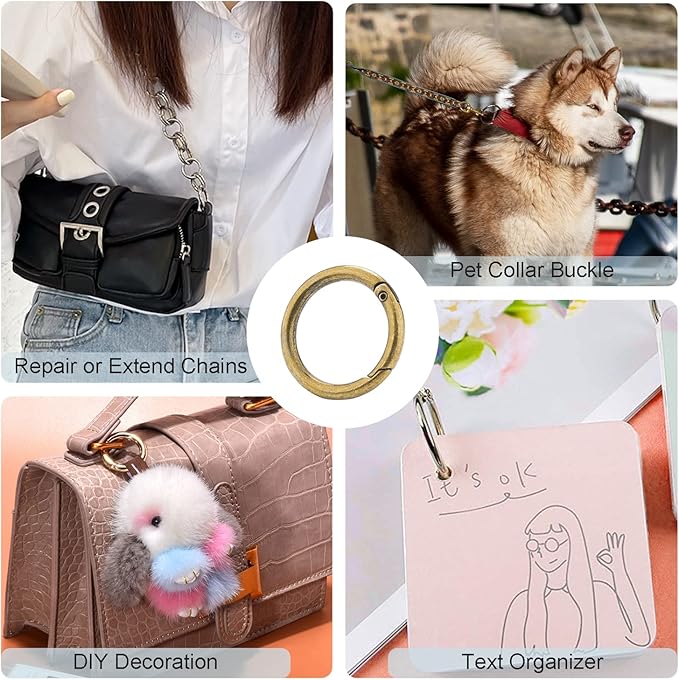 10Pack 1 Inch Metal Spring O Rings Clip Keychain, Round Carabiner Clips Keyrings Snap Hook Buckle, Purse Shoulder Bag Chain Rings Clip Replacement Paracord Keychain Lanyard Leather DIY Crafts (Bronze)-StrideForce Fitness