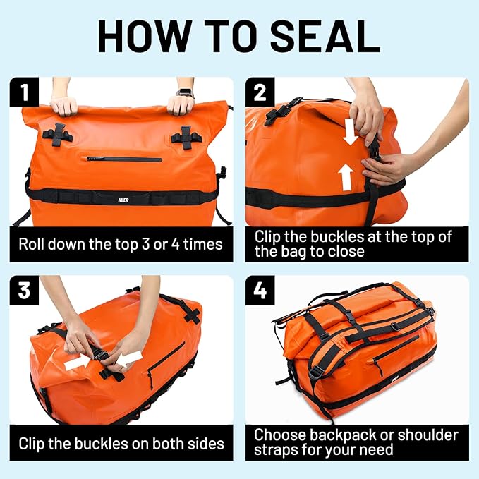 MIER Large Waterproof Duffel Bag Rolltop Dry Backpack Duffle Bags for Kayaking, Rafting, Boating, Swimming, Camping, Travel, Gym, Beach, 60L/80L-StrideForce Fitness
