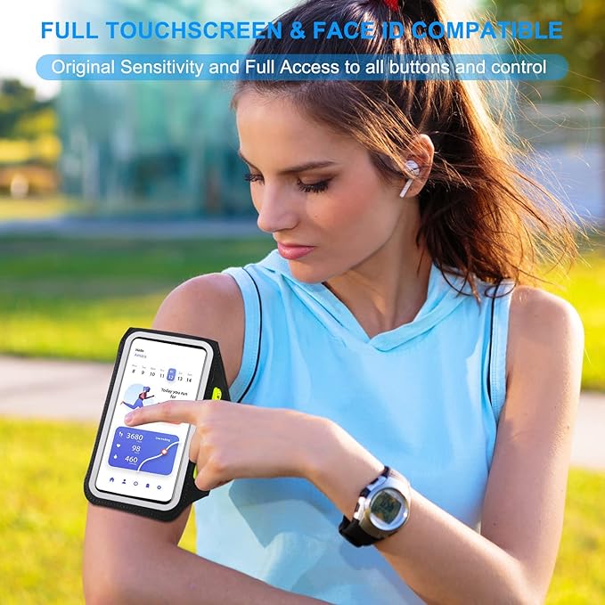 Phone Armband for Running Cell Phone Armband with Zipper Pocket for Earbuds Car Keys, Water Resistant Sport Arm Band for iPhone 16 15 12 11 Pro Galaxy S24 S20 Fit Up to 6.7'' with Phone Case-StrideForce Fitness