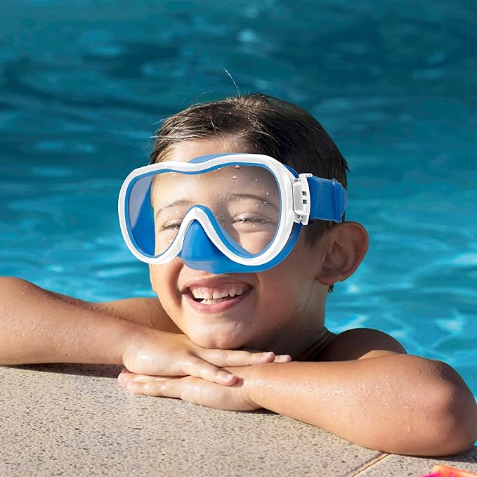 Kids Swim Goggles 180° Snorkel Diving Mask with Nose Cover, Anti-Fog Kids Swimming Goggles with Elastic Fabric Strap for Kids Boys Girls-StrideForce Fitness