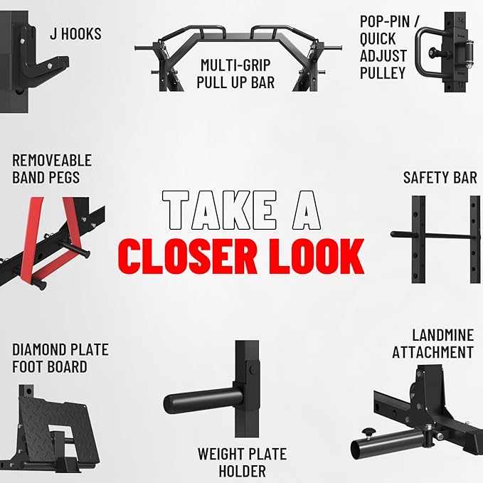 Mikolo Power Cage, Power Rack with Cable Crossover System, 1500LBS Squat Rack with LAT Pull Down System, Workout Cage with Pulley System for Fitness Home Gym-StrideForce Fitness