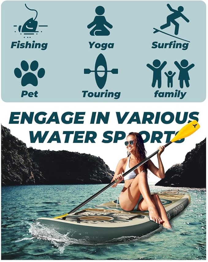 YASKA Inflatable Stand Up Paddle Board - 11ft Extra Wide Paddleboard with Premium SUP Board Accessories,Camera Mount,Non-Slip EVA Deck,5 Handles,Youth/Adult-StrideForce Fitness