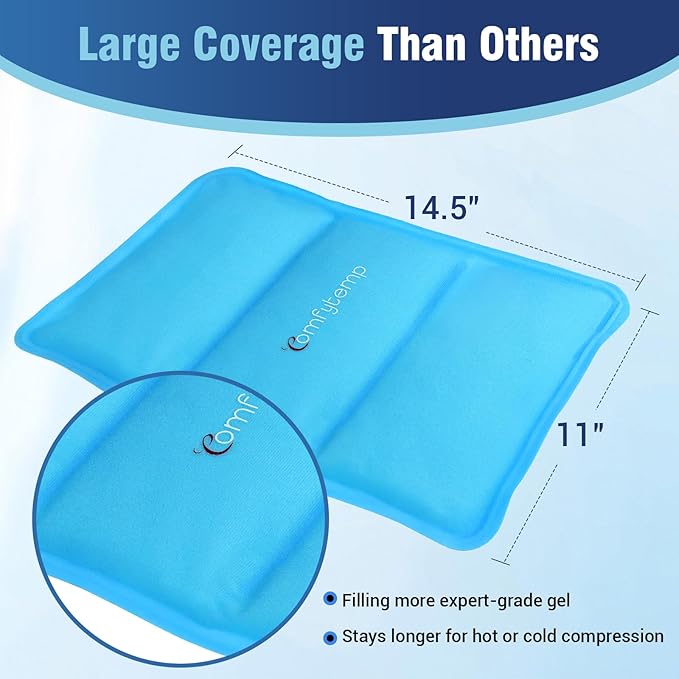 Comfytemp Wearable Ice Pack for Injuries Reusable Gel for Knee Shoulder Back Pain Relief, Arthritis with Instant Hot Cold Compress, Large Ice Pad, 2 Straps, 10.5"x14.5", Surgery Gift-StrideForce Fitness