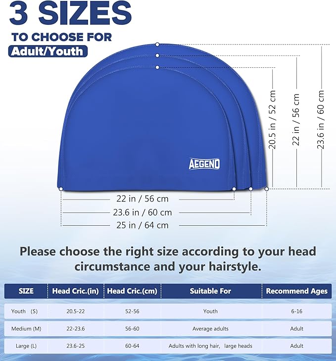 Aegend Fabric Swim Cap, Silicone Waterproof Layer - Breathable Cloth Swimming Cap, Keep Hair Dry with Hight Elasticity for Youth(8-16) Adult, 2 Sizes to Choose-StrideForce Fitness