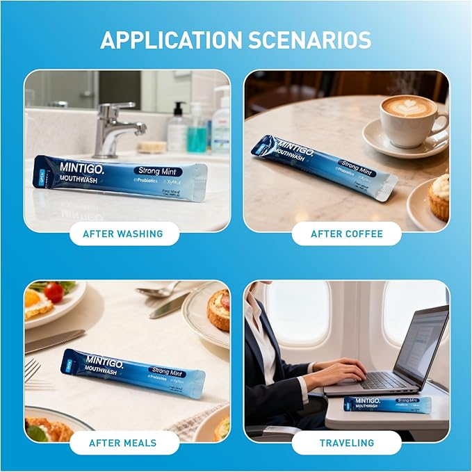 Mouthwash Travel Size Portable Packets to Go, Alcohol Fluoride Free Strong Mint for Travel Essentials, Travel Mouth Wash for Superior Oral Hygiene, 20 Individual Travel Mouthwash Packets (Pack of 20)