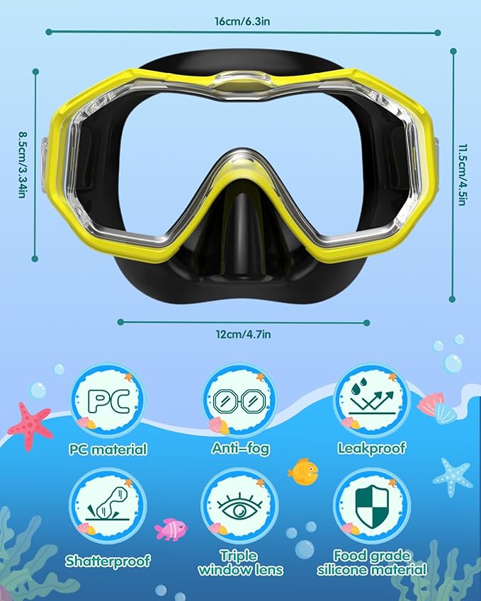 W WSTOO Kids Swim Goggles with Nose Cover,Snorkel Diving Swimming Mask for Youth 5-15,HD 3-Window Wide Vision Anti-Shattered Lens Anti-Fog&Leak-StrideForce Fitness