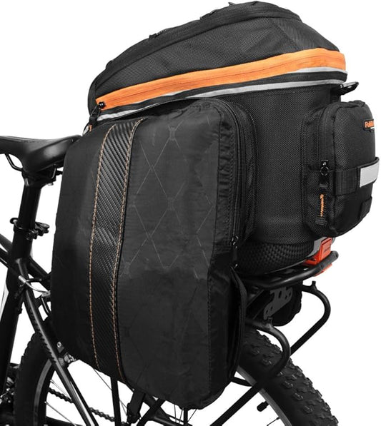 Ibera Bike Bag Expandable Commuter 17-23L - Clip-On Bike Rack Bag with Panniers & Strap - Hard Base, Reflective Trim & Taillight Ready - Ideal for Commuting & Touring - PAKRAK ONLY FOR IBERA RACKS-StrideForce Fitness