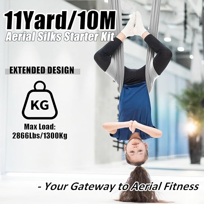 Aerial Silks Kit & Aerial Yoga Hammock - 11Yd Premium Fabric Hardware - Easy Setup for Flying Yoga, Aerial Swing & Fitness - Supports Up to 14ft Rigging-StrideForce Fitness