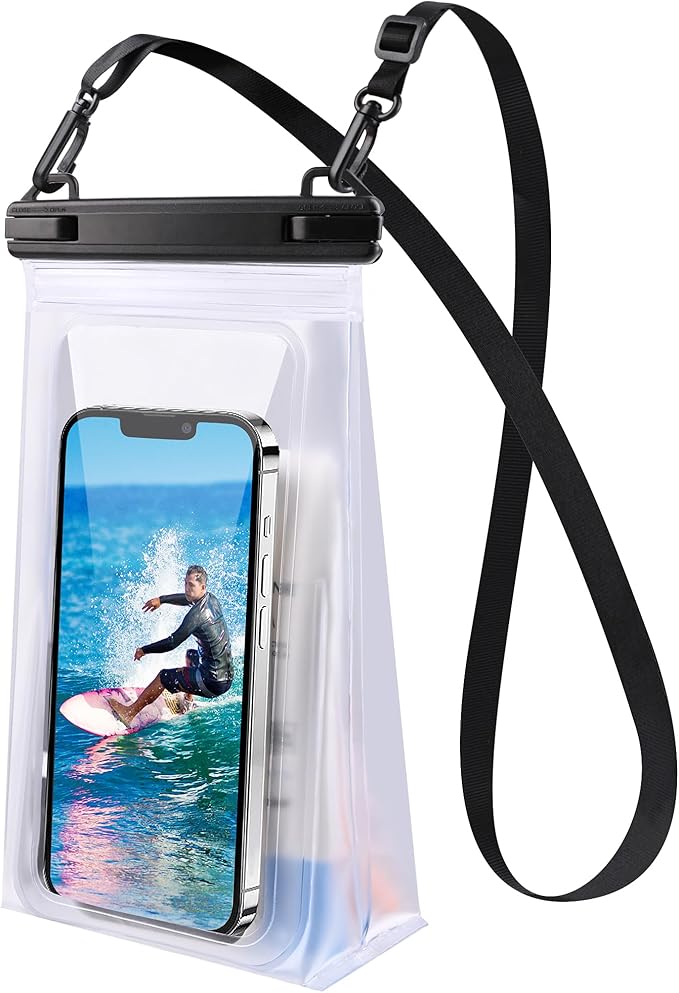 IPX8 Waterproof Phone Pouch Floating, [Expandable Space] Waterproof Bag, Cell Phone Dry Bag with Adjustable Lanyard for iPhone Samsung Google Up to 7.0" White-StrideForce Fitness