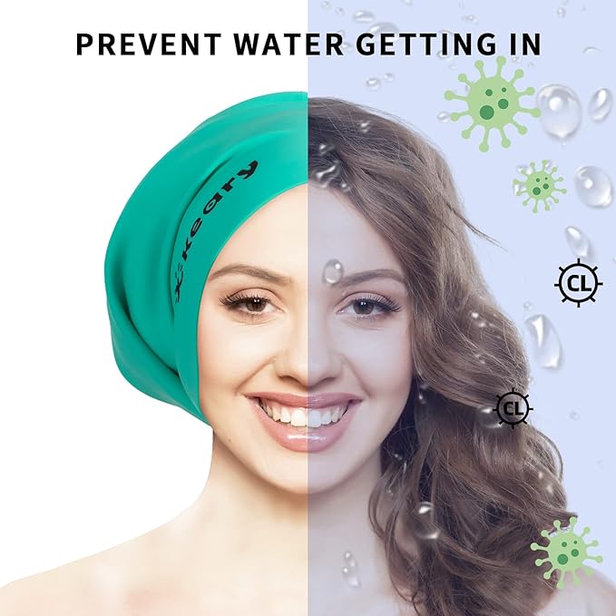 Keary Extra Large Swim Cap for Braids and Dreadlocks Extensions Weaves Long Hair, Waterproof Silicone Cover Ear Bath Pool Shower Swimming Cap for Adult Youth to Keep Hair Dry, Easy to Put On and Off-StrideForce Fitness
