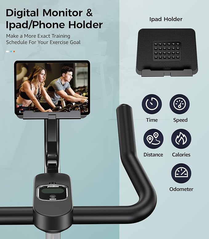 pooboo Exercise Bike, Adjustable Magnetic/Brake Pad Resistance Silent Belt Drive, Indoor Cycling Bike for Home Cardio, Fitness Stationary Bike with 350lbs/300lbs Weight Capacity &Upgraded Version Seat-StrideForce Fitness