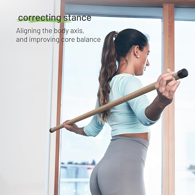 Slim Panda Yoga Stick, 5ft Natural Bamboo Stick with Rubber Ends, Exercise Stretching Stick for Yoga, Stretching, Balance and Correcting Posture, Rehabilitation Physical Therapy Aids-StrideForce Fitness