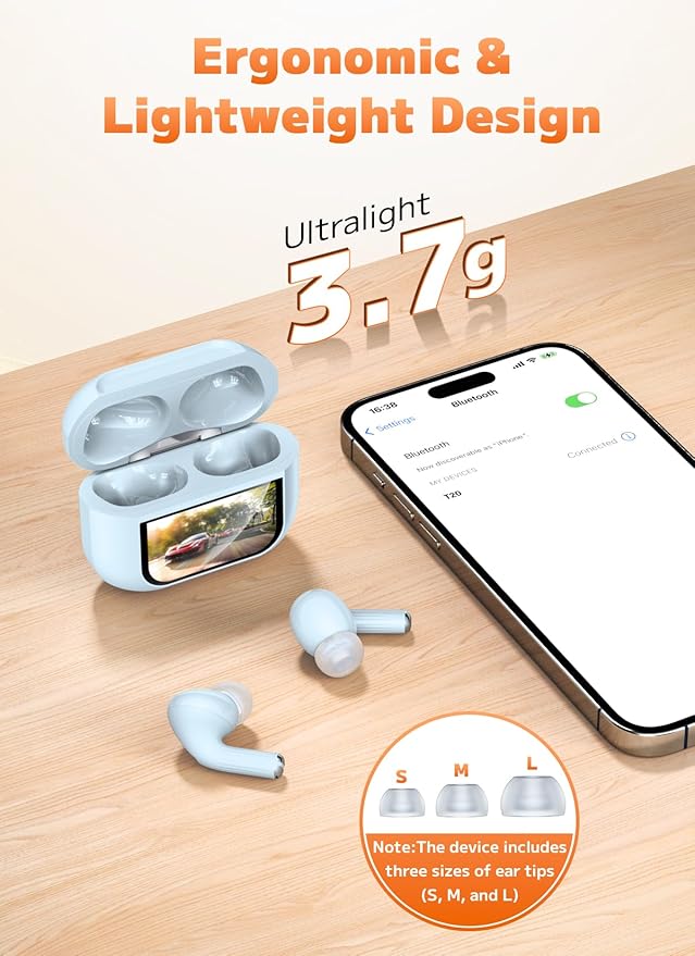 Wireless Earbuds, Bluetooth Earbuds 5.4 Headphones LED Touch Screen with 5 EQ Modes, 48H Headphones Wireless Noise with ANC Noise Cancelling, Deep Bass Stereo for Laptop, Android/iOS, Pad-StrideForce Fitness