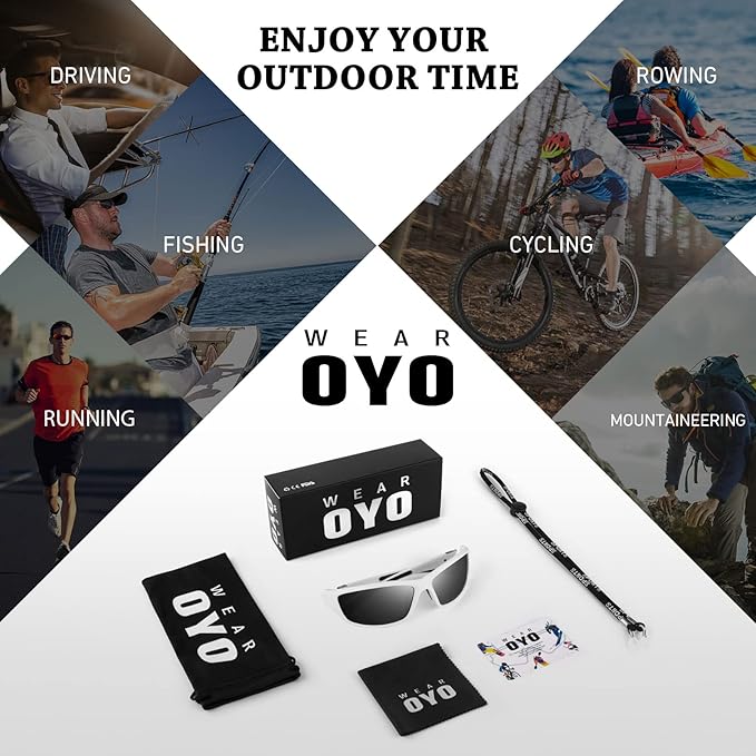 Polarized Sports Sunglasses for Men Women,Fishing Driving Rectangular Goggles UV400 Protection-StrideForce Fitness