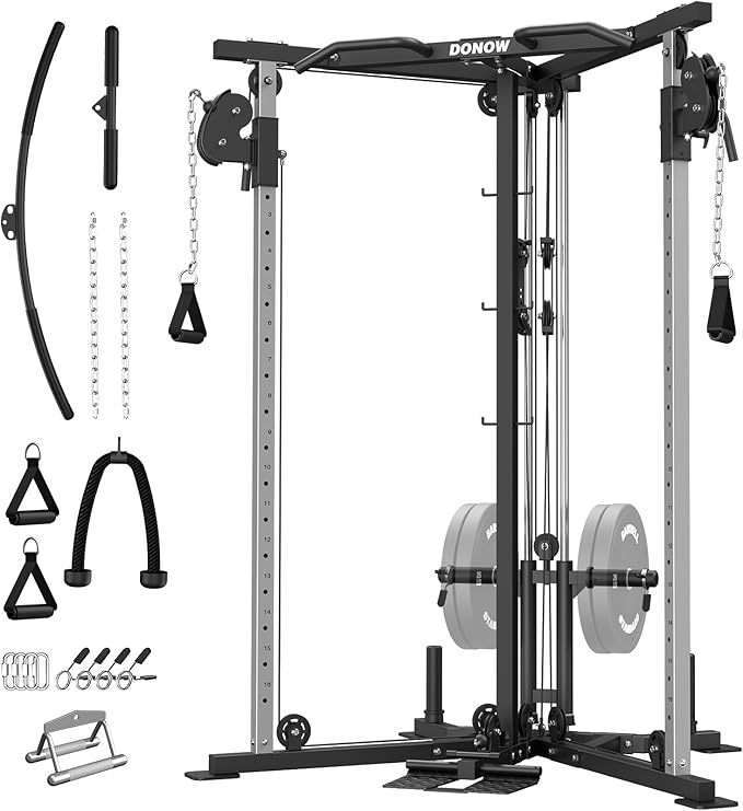 DONOW Cable Crossover Machine, Cable Fly Machine Home Gym System Workout Station with Dual Pulley System Pull-Up Bar Cable Bar and LAT Pull Down System-StrideForce Fitness