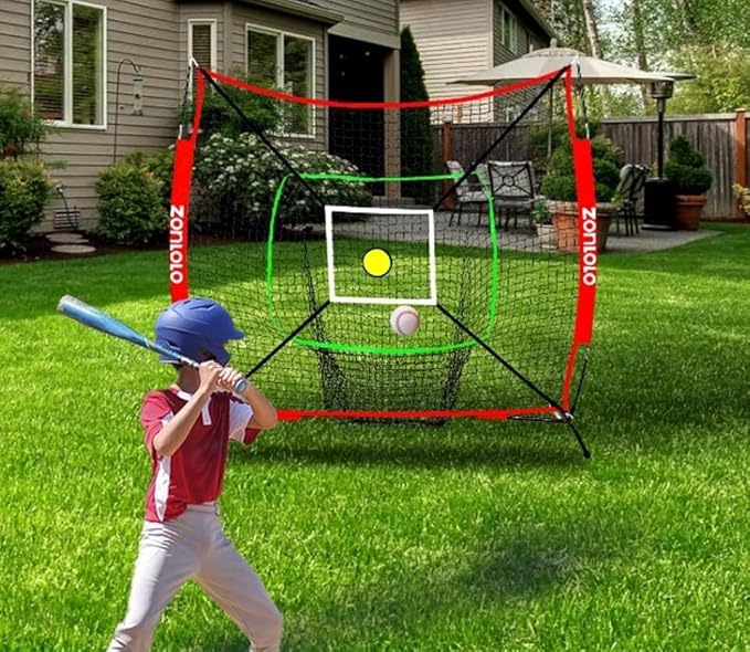 6x6ft Portable Baseball & Softball Net for Hitting and Pitching, with Sturdy Bow Frame and Carry Bag, Special Circular Target and Strike Zone for Accurate Throwing Practice, Great for Kids-StrideForce Fitness