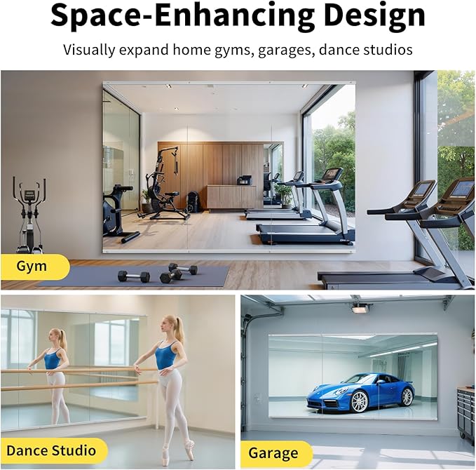 Home Gym Mirror - 80x40 Inch, 2PCS Frameless Tempered Glass Full Body Mirror for Wall Mount - Ideal for Yoga, Workout, Bedroom, Dance Studio (Silver)-StrideForce Fitness