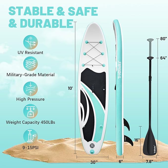 10' Inflatable Stand Up Paddle Board, Ultra-Light Wide Yoga Board for All Skill Levels with Premium SUP Paddleboard Accessories, 84L Waterproof Bag, Non-Slip Comfort Deck for Youth & Adults-StrideForce Fitness