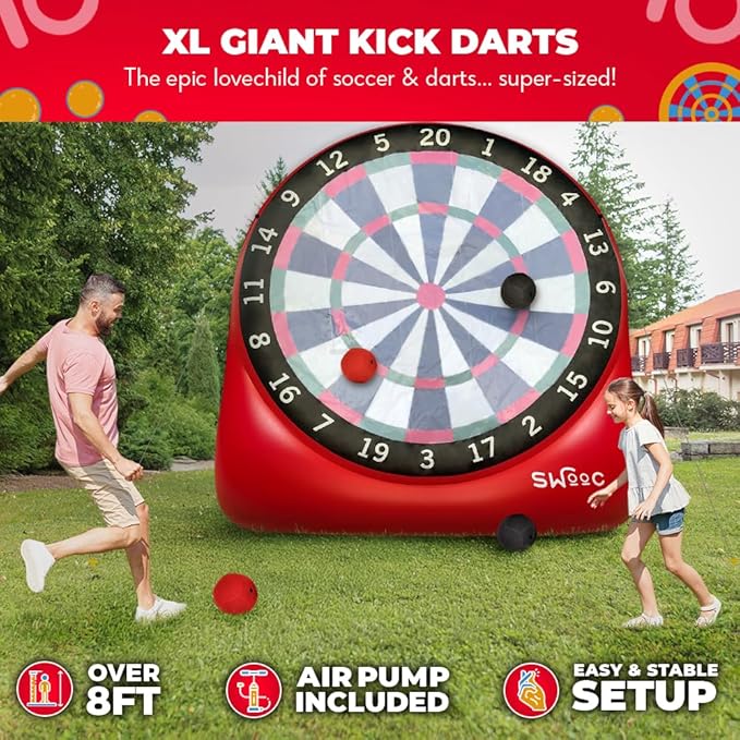 SWOOC Games - XL Giant Kick Darts (Over 8ft Tall) with 15+ Games Included - Jumbo Soccer Darts w/Air Pump - Big Inflatable Games - Carnival Games - Giant Outdoor Games & Activities - Giant Yard Games-StrideForce Fitness