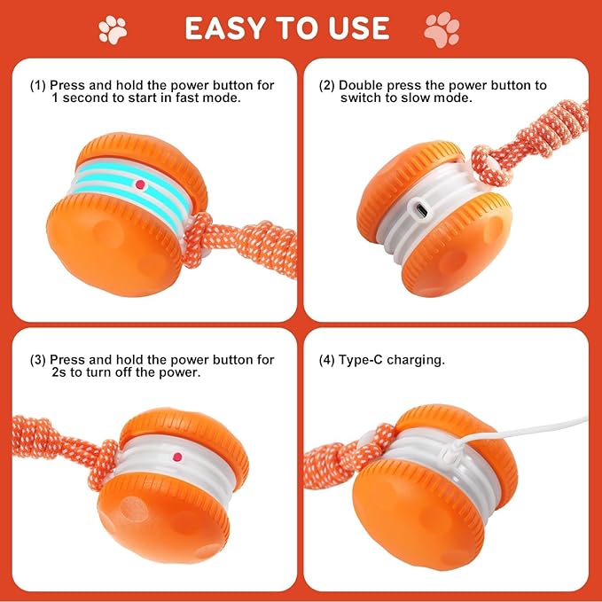 Interactive Dog Toys, Random Path Electric Automatic Moving and Rolling Dogs Toy with Rope for Small Medium Large Dogs, Motion-Activated Dog Stimulation Toy for Boredom Relief (Orange)-StrideForce Fitness