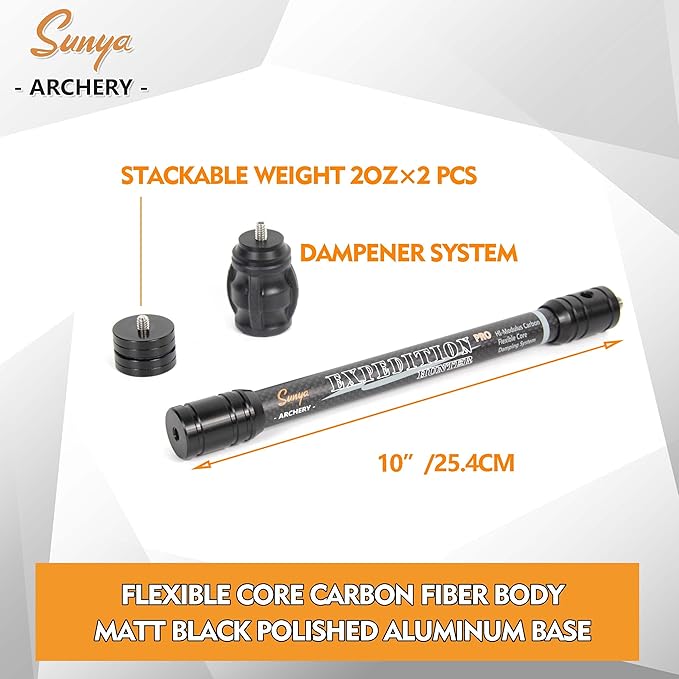SUNYA Archery Bow Stabilizer for Compound Bow, Carbon Fiber Body Flexible Core, Damping System and Weights Kit, 8",10",12" 15" in Expedition Series-StrideForce Fitness