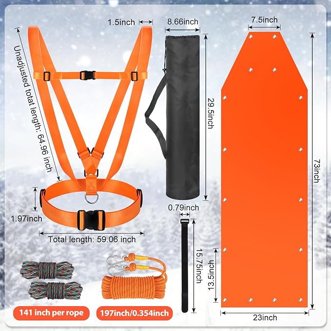 Deer Drag Sleds Set,Deers Drag Harness and Drag Sleds with Heavy Duty Deer Drag Strap Rope Elastic Tying Belt Storage Bag and 2 Tying Ropes Hunting Equipment for Deers Hauling Elk Turkey Game Animals-StrideForce Fitness