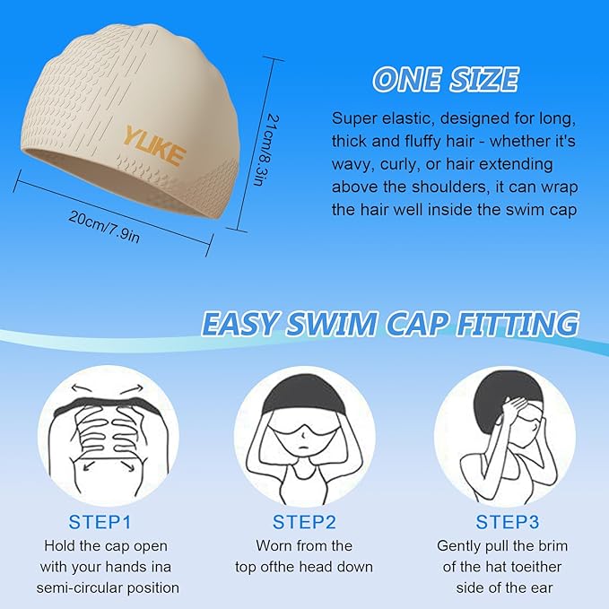 Silicone Swim Cap for Long Hair Adults Women Men, Waterproof Stretchy Swimming Caps, Durable Tear Resistant Bathing Cap-StrideForce Fitness