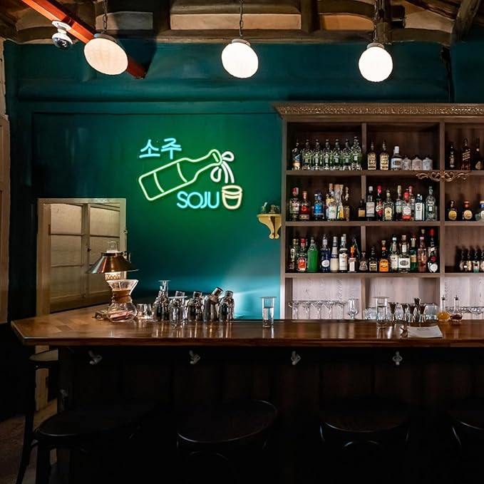 Soju Neon Sign Korean Soju Neon Light Soju Colorful LED Neon Light Korean Led Neon Sign for Bar Korean Restaurant Kitchen Restaurant Wine Cellar Decoration-StrideForce Fitness