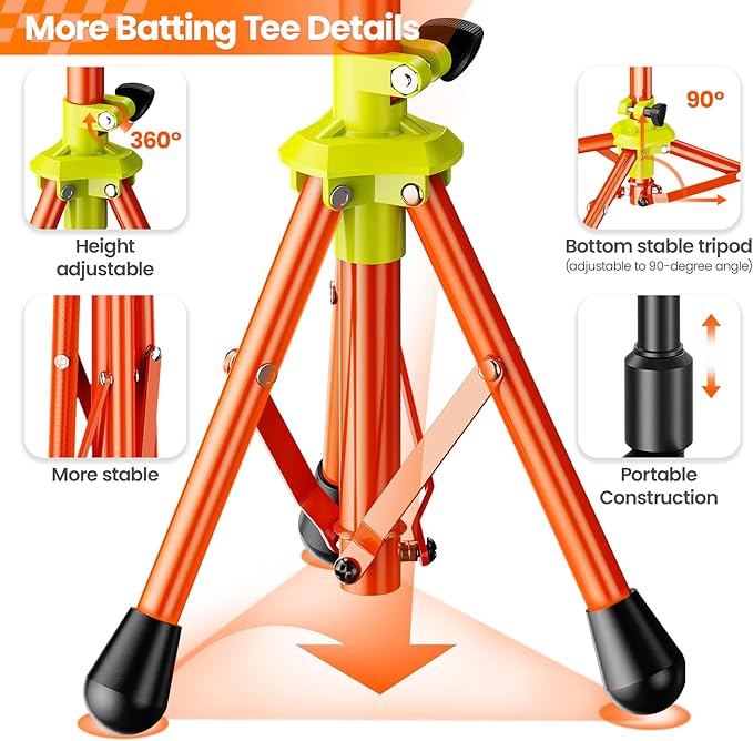 2025 New Upgrade Portable Batting Tee for Baseball/Softball,23.23 to 40.16 Inch Baseball Tee for Kids,Batting Tee,Softball Tee,Youth Hitting Tee,Teeball Tee,Travel Tee,Easy Adjustable Height-StrideForce Fitness