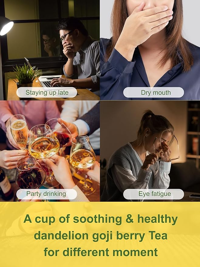 TeeLux Dandelion Wolfberry Tea, Blend with Chrysanthemum, Goji Berries, Cassia Seed, Licorice, Smooth & Mellow Flavor, Caffeine Free, 20 Count