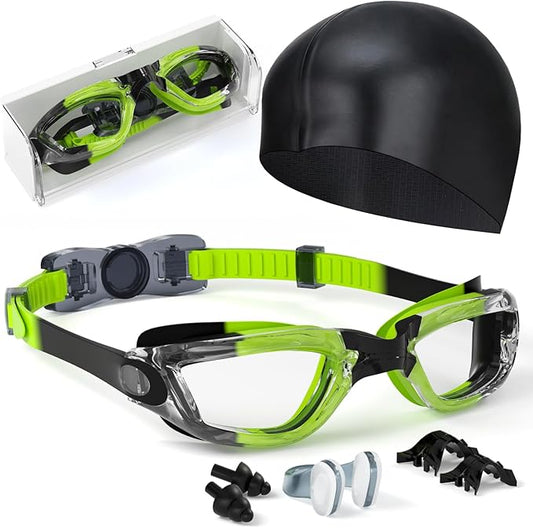 Kids Swim Goggles, Swimming Goggles for Kids Toddlers 3-14 with Swim Cap, Nose Clip, Nose Bridge, Ear Plugs-StrideForce Fitness