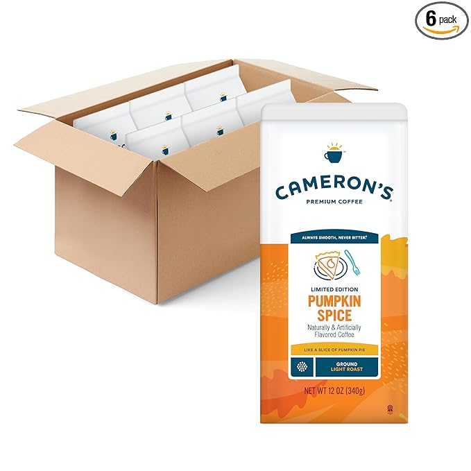Cameron's Coffee Holiday Roasted Ground Coffee Bag, Flavored, Pumpkin Spice, 12 Ounce (Pack of 6)-StrideForce Fitness