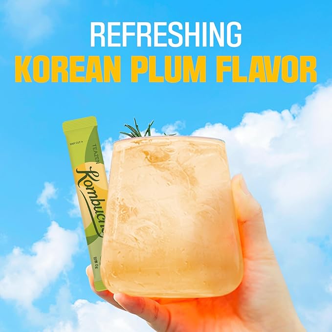 TEAZEN Kombucha Tea, Japanese Apricot Flavor, Zero Sugar, Sparkling Fermented Powdered Mix Beverage from Korea, Live Probiotics & Prebiotics, 10 Sticks, 1.76oz-StrideForce Fitness