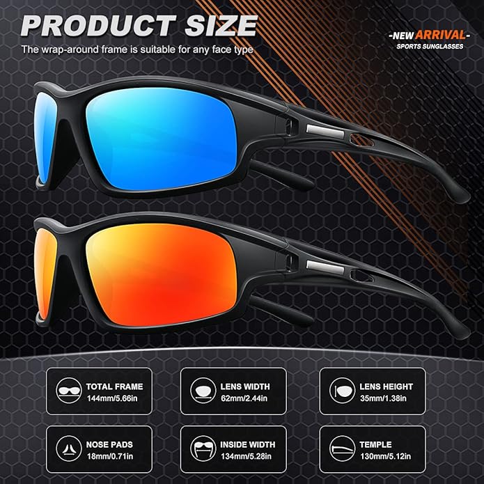 Polarized Sports Sunglasses for Men 100% UV Protection Wrap Around Unbreakable Sun Glasses for Fishing Driving-StrideForce Fitness