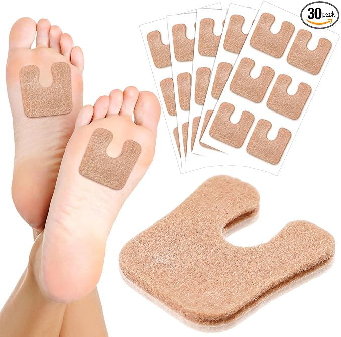 Boao 30 Pcs Callus Pads 1/4" Thick U Shaped Metatarsal Corn Pads Felt Callus Cushions Adhesive Corn Protectors for Men Women Feet Toes Pain Relief Blister Prevention-StrideForce Fitness