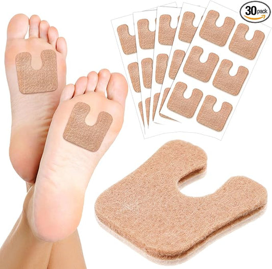 Boao 30 Pcs Callus Pads 1/4" Thick U Shaped Metatarsal Corn Pads Felt Callus Cushions Adhesive Corn Protectors for Men Women Feet Toes Pain Relief Blister Prevention-StrideForce Fitness