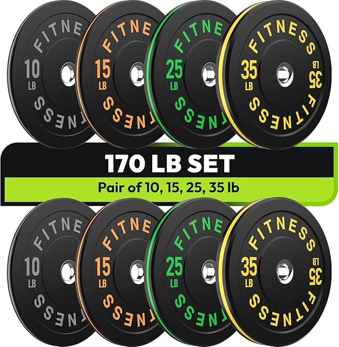 Rubber Weight Plates, Olympic Bumper Plate Set 2-Inch, 45/100 / 160/190 / 260/300 lb Barbell Weights for Home Gym, Colored Standard Strength Training Plates for Weightlifting-StrideForce Fitness