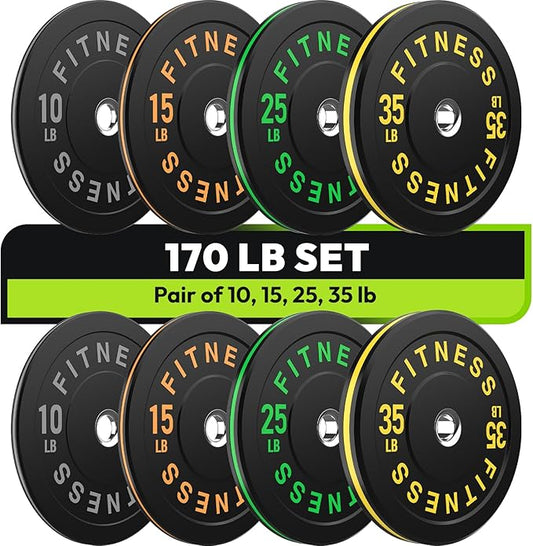 Rubber Weight Plates, Olympic Bumper Plate Set 2-Inch, 45/100 / 160/190 / 260/300 lb Barbell Weights for Home Gym, Colored Standard Strength Training Plates for Weightlifting-StrideForce Fitness