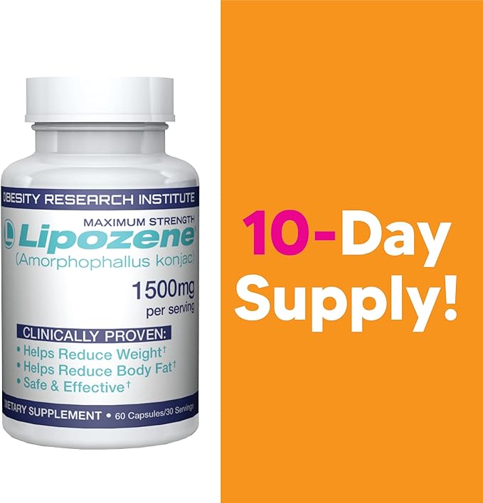 Lipozene Diet Pills - Weight Loss Supplement - Appetite Suppressant- 1 Bottle of 60 Capsules for 30 Servings- No Caffeine-StrideForce Fitness