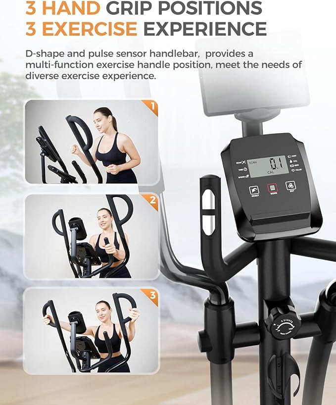 pooboo Elliptical Machine, Elliptical Exercise Machine with 16-Level Resistance&Hyper-Quiet Magnetic Driving System, Elliptical Machine for Home with LCD Monitor&15.5IN Stride, 350LBS Weight Capacity-StrideForce Fitness