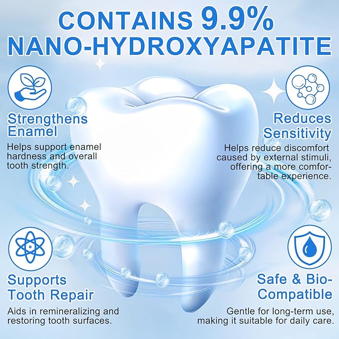 Hydroxyapatite Toothpaste for Enamel Protection and Tooth Strengthening - 9.9% Hidroxiapatita Toothpaste for Sensitive Teeth to Repair, Fluoride-Free Dental Care with Natural Mint (120g)