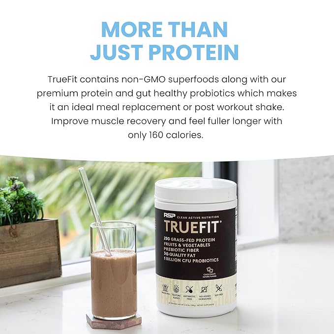 TrueFit Gut Healthy Protein Powder, Grass-Fed Whey Meal Replacement Shake with Prebiotics, Probiotics, & Organic Superfoods, Keto Friendly, Gluten Free-StrideForce Fitness