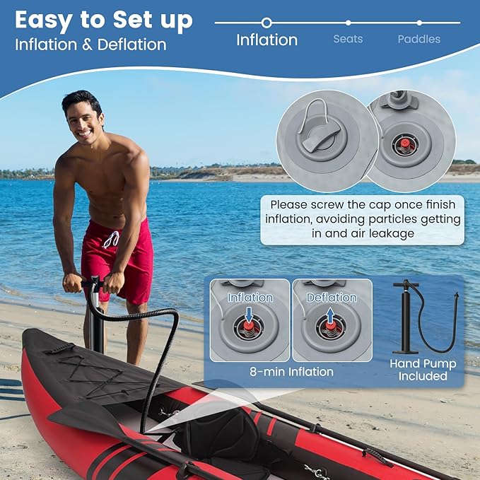 S AFSTAR Inflatable Kayak, 2 Person Canoe with 507 lbs Capacity, Drop-Stitch Floor, All Accessories & Carry Bag, 12.5 ft Large Sit in Tandem Kayak for Fishing, Camping & Exploring for Adults-StrideForce Fitness