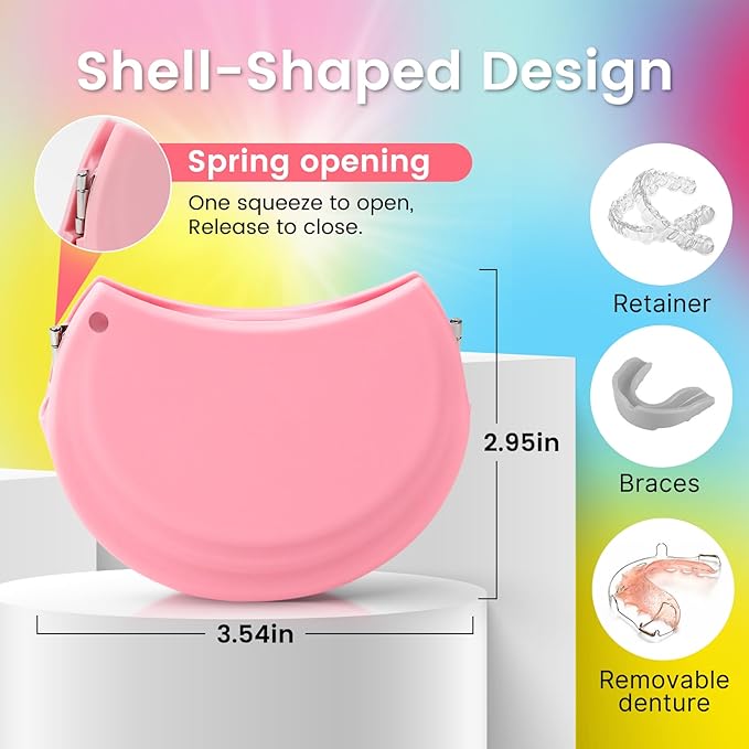 RAZOKO Silicone Retainer Case with 3 Lanyard Cute Aligner Case Vent Holes Night Mouth Guard Retainer Holder for Girl Women Kids Men for Travel Pink