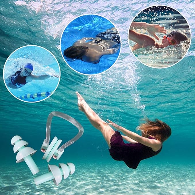 UPINS 14 Sets Silicone Nose Clips Waterproof Swimming Nose Plugs Earplugs for Adults Kids, Ear Nose Protector-StrideForce Fitness