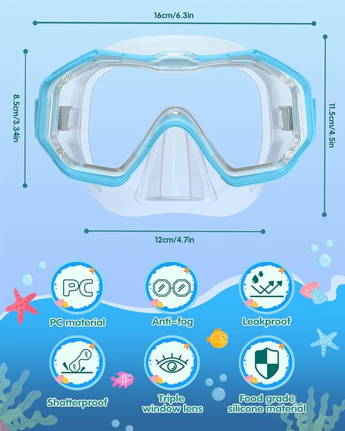 W WSTOO Kids Swim Goggles with Nose Cover,Snorkel Diving Swimming Mask for Youth 5-15,HD 3-Window Wide Vision Anti-Shattered Lens Anti-Fog&Leak-StrideForce Fitness