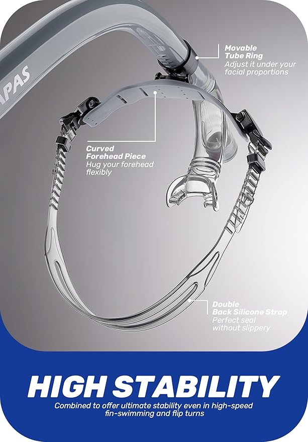 CAPAS Training Swim Snorkel for Lap Swimming, Swivel Headband Ultimate Fit Center-Mount Swimmers Snorkel with Liquid Silicone Mouthpiece Adjustable Strap, Designed for Adult Men Women-StrideForce Fitness